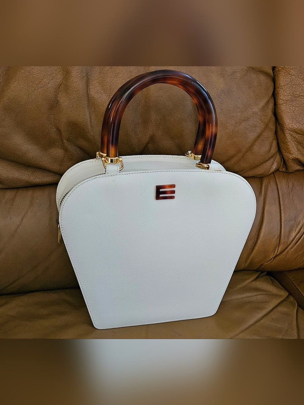 Etro Ivory Leather High-End Luxury Designer Double Handle Handbag (EXCELLENT) - Picture 11 of 16